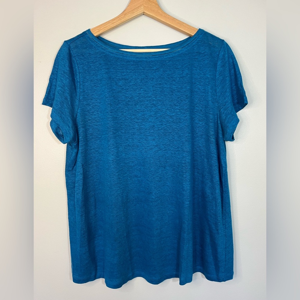 J Jill Blue 100% Linen Boatneck Short-Sleeve Tee Shirt Top Women’s Medium